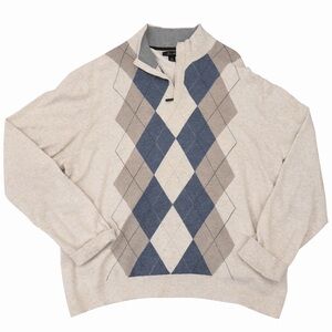Tasso Elba Argyle Quarter Zip Sweater | Preppy Y2K | Grandpacore | XL